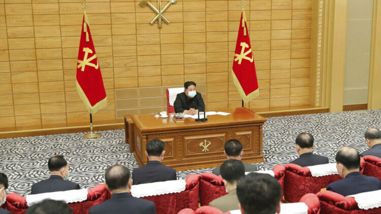In this photo provided by the North Korean government, North Korean leader Kim Jong Un, top, attends a meeting on anti-virus strategies in Pyongyang, North Korea Saturday, May 14, 2022. Independent journalists were not given access to cover the event depicted in this image distributed by the North Korean government. The content of this image is as provided and cannot be independently verified.   Korean language watermark on image as provided by source reads: "KCNA" which is the abbreviation for Korean Central News Agency. (Korean Central News Agency/Korea News Service via AP)